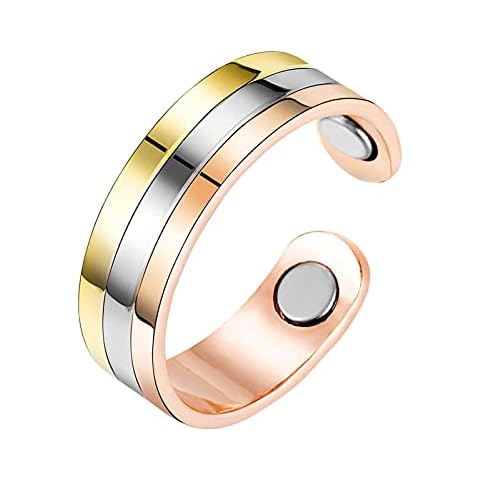 Men Women Gold Silver Tri Colour Magnetic Copper Ring Adjustable Open Ring Cover