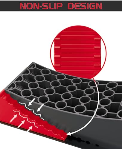 Image of RV Leveling Blocks Ramp Kit, 2 Packs Camper Leveler System for Travel with Two Chocks, 2 Anti-Slip Mats, 1T Bubble Level and Carry Bag, Up to 35000 LBS, Easier & Faster to Level Camper-Red