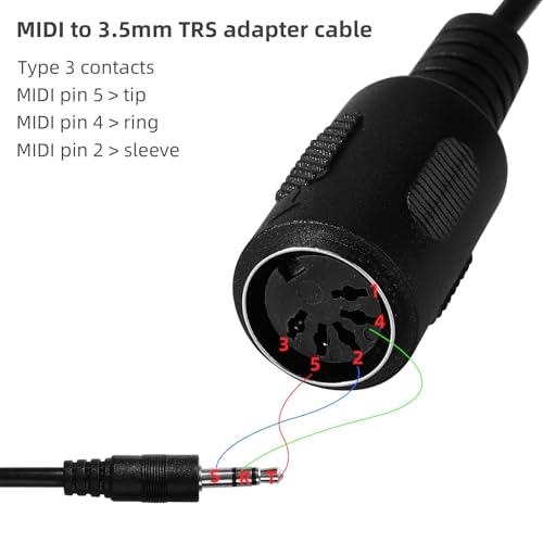 2pcs Type A MIDI à 3.5mm Adaptateur, 14" MIDI Femmes TRS 3.5mm Convertisseur audio de câble de rupture pour les synthés de claviers & DAWs