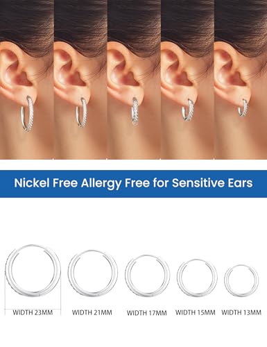 5Pairs 14K Gold Hoop Earrings for Women & Men 316L Hypoallergenic Stainless Steels Champagne Cubic Zirconia Hoops Earrings Set Small Tiny Cartilage CZ Earring Fashion Gift 13/15/17/21/23mm4