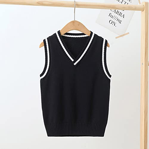 FEESHOW Boys Kids Girls Thermal Warm Sweater Vest V Neck Sleeveless School Uniform Knit Trim Cardigan2