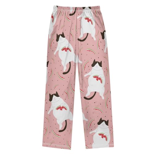 Cat Watermelon Boys Pants Boys Athletic Pants Long Pant for Boywith Pockets Wide-Leg Size 6-14Y2