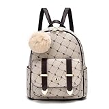 I IHAYNER Girls Fashion Backpack Mini Backpack Purse for Women Teenage Girls Purses PU Leather Pompom Backpack Shoulder Bag (Khaki)