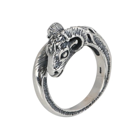 Caiduoduo Rétro Ethnique Bélier Zodiaque Mouton Tête Ouvert hommes Bague Couple