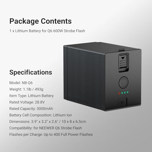 Image of NEEWER Q6 Battery Pack 28.8V /3000mAh for up to 400 Full Power Flashes, Rechargeable Replacement Lithium Battery Q6 600Ws 2.4G TTL Outdoor Studio Flash Strobe Light ONLY, NB-Q6