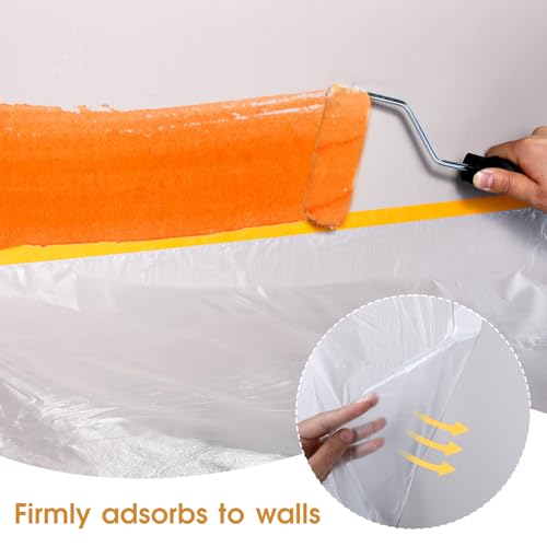Image of 6 Rolls 60 In x 65 Ft Painters Plastic With Tape, Pre-Taped Masking Film, Tape and Drape, Paint Adhesive Protective Film Roll for Automotive Painting Covering, Automotive Best Masking Tape Painting