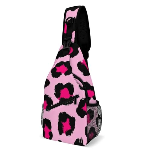 Fashion Chest Pack Travel Shoulder Bag, Pink Cheetah Leopard Print Small Cross Body Sling Bag For Women Men