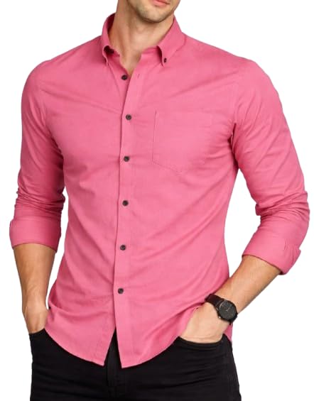 Image of Men's Slim Fit Long Sleeve Button-Down Shirt, Casual Formal Style with Chest Pocket