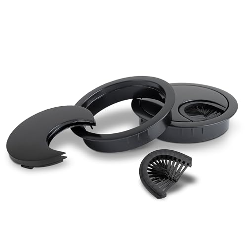 LouMaxx Kabeldurchführung 60mm Ø - 2er Set Kabeldurchlass Metall Schwarz - Kabeldurchführung Schreibtisch mit Staubdichtung – für mehr Ordnung
