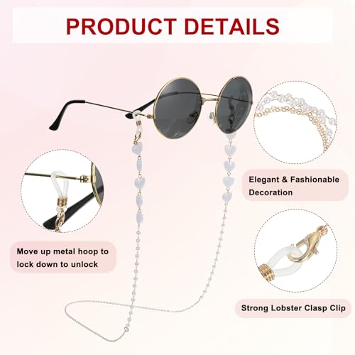 Image of uxcell Beads Eyeglass Chain, Pearl Glasses Strap Eyewear Retainer Chain Around Neck Sunglass Holder for Girls Women