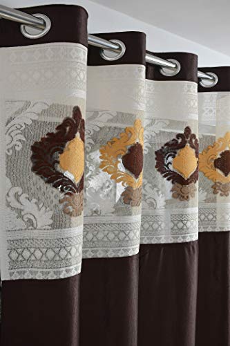 Image of LaVichitra Polyester Window Curtain with Designer Net (5ft, Coffee) -2 Pieces