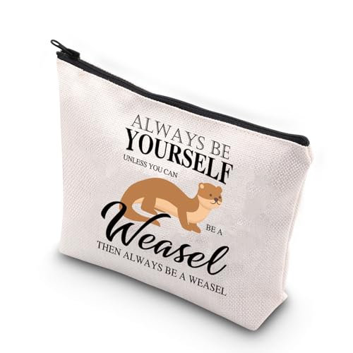 Borsa per il trucco in con donnola regalo per gli amanti della a tema animale con cerniera idea per lei Be a Weaseel 1uk alla moda tela