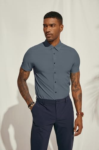 PJ PAUL JONES Mens Short Sleeve Button Down Shirts Wrinkle Free Stretch Dress Shirts for Men Casual Formal Shirt3