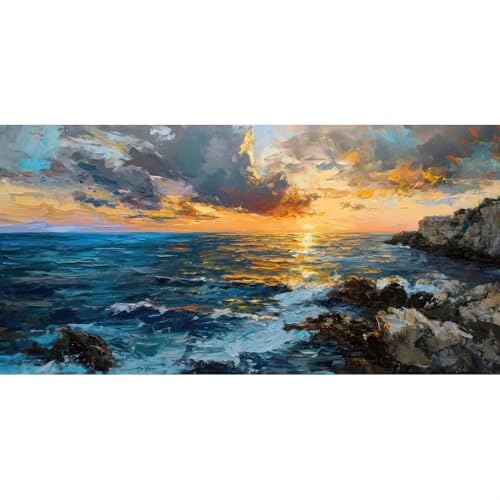 Coucher de soleil tableau sur toile grand format pour décoration de salon et chambre chaleureuse