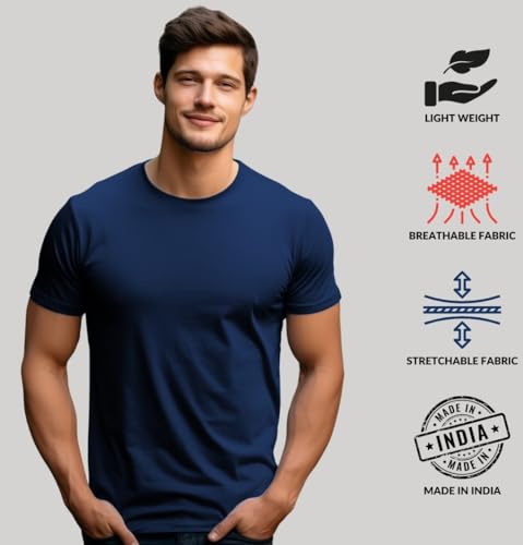 Image of ADRO Men's Cotton Regular Fit Combo Plain Solid T-Shirt Pack of 2