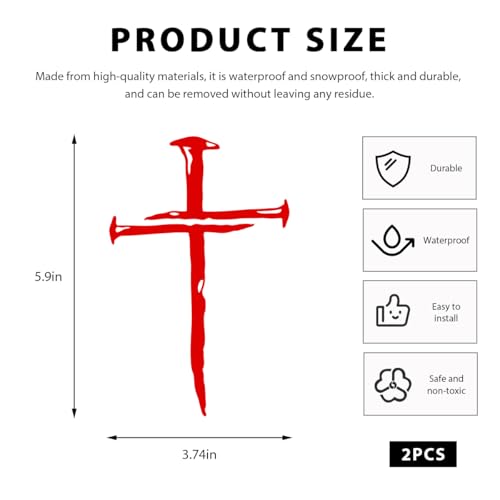 Image of DXNQ 2PCS Car Cross of Nails Sticker, Bumper Christian Sign Cross with Nails Decal, Removable Waterproof Sticker for Car Truck Window Motorcycle Helmet Laptop, Car Accessories (Red)
