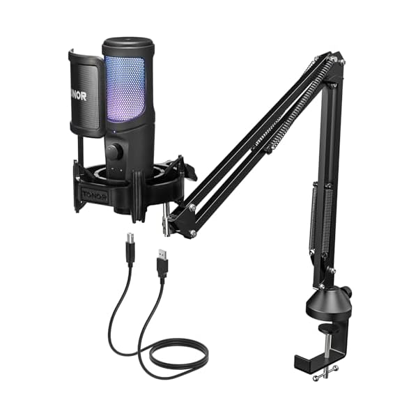 TONOR USB Gaming Microphone Kit for PC, Cardioid Condenser Computer Mic Bundle with RGB, Adjustment Boom Arm Stand for Podcast Streaming Recording Studio Singing Discord YouTube PS4/5 Gamer TC40 RGB