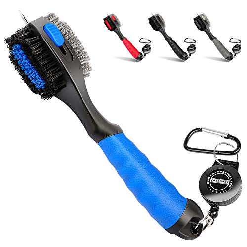 Champkey PRO Retractable Golf Club Brush - Oversized Brush Head?Soft Rubber Hand Grip & Retractable Groove Cleaner Golf Brush (Blue)