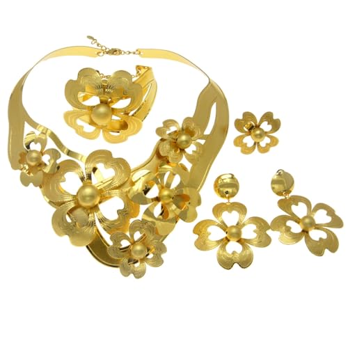 Boucles d'oreilles et bague mariage 24K femme pour parure collier bracelet costume de bal