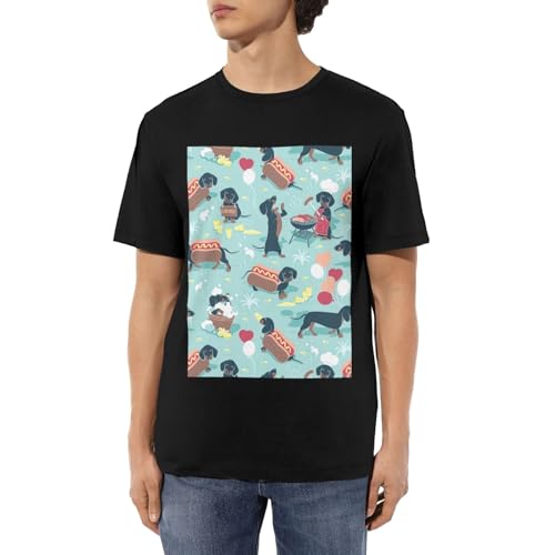 Camiseta de manga corta con estampado de perritos calientes y limonada, cuello redondo, para uso diario casual, sesiones de gimnasio, Negro, S