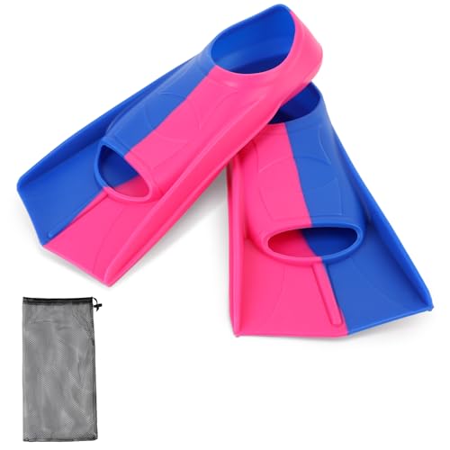 1 par de Aletas de natación para niños, Silicona, Aletas Cortas Profesionales para Entrenamiento y natación para niños y Adultos (Azul Rojizo, S)