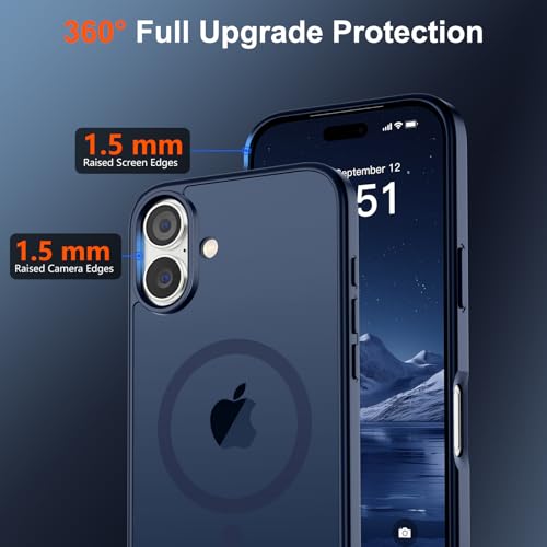 Image of SUPFINE Magnetic for iPhone 17 Case with Screen Protector (Compatible with MagSafe)(Military Grade Drop Protection) Translucent Matte Shockproof with Anti-Fingerprint Phone Cover,Dark Blue