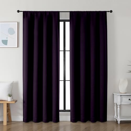 Simplebrand Ava BlackBerry Blackout Curtains for Bedroom 72 Inch Length 2 Panels Set, Privacy Thermal Insulated Rod Pocket Window Curtains for Patio French Door Front Door, W40 x L72 Inch