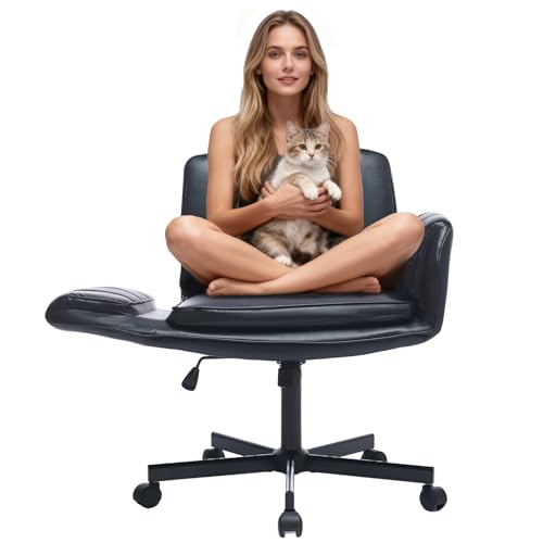 PU Leather Criss Cross Office Chair with Armrests & Wheels,