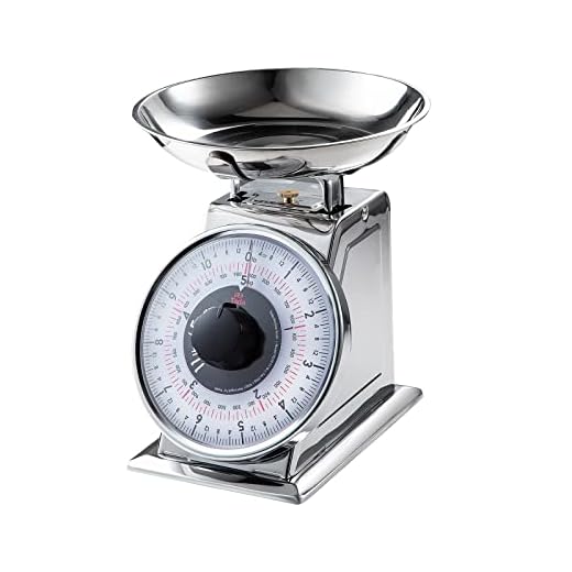 Tada Báscula de cocina analógica de acero inoxidable con porciones precisas de 11 libras, cuenco extraíble, función de tara, estilo retro, apta para cocina