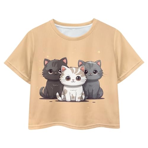Image of Girls Fashion Crewneck Tee Shirts Casual Short Sleeve Crop Top Summer Outfits 5-14 Year