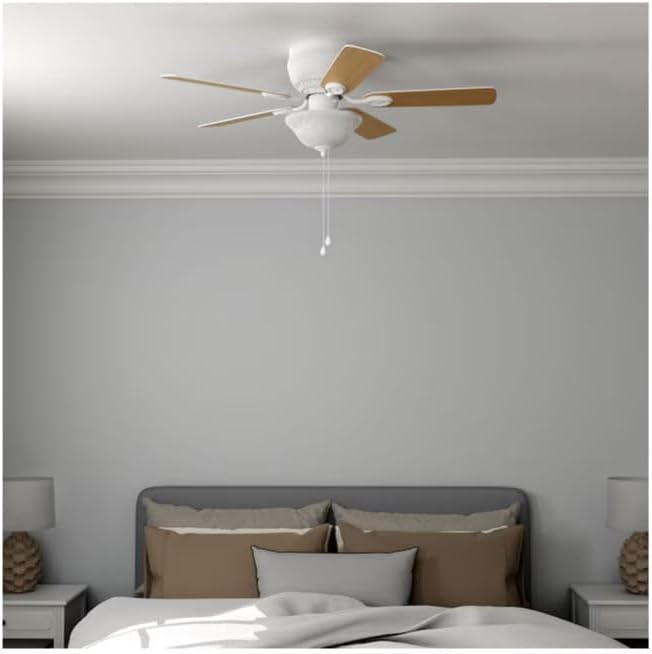 Harbr.Breeze Mayfield 44-inch Flush Mount Ceiling Fan with golden blades installed in a bedroom