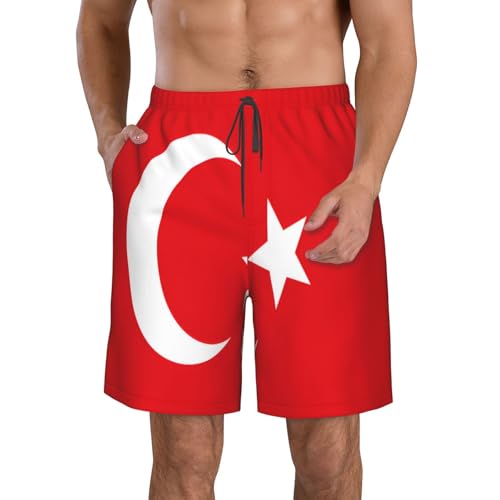 Flag of Turkey Men's Beach Pants-Quick-Dry & Comfortable Mens Beach Shorts for Men, Perfect for Surfing and Everyday Wear White