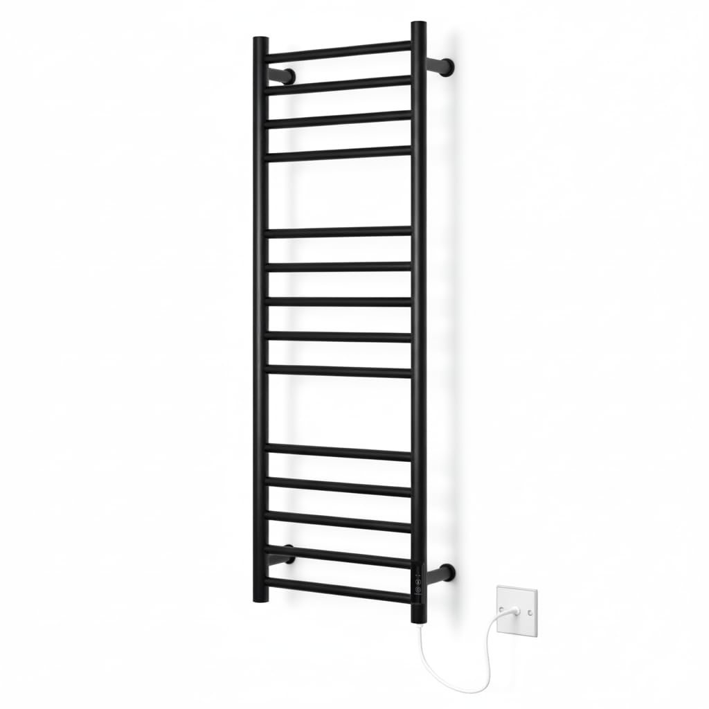 Manissa Barre de Serviettes Chauffante Électrique en Acier Inoxydable Noir Mat 300 W x 1000 mm H Sèche-Serviettes Économique en Énergie
