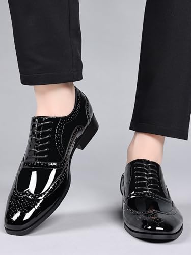 Patent Leather Oxford Wingtip Dress Shoes, Black, Brogue Design, Lace-up2