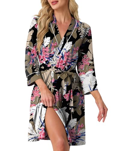 Image of PrinStory Womens Robe Knee Length Soft Knit Bathrobe S-2XL