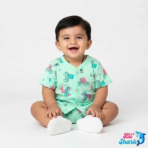 Image of Lil' Shark Baby Cotton T-Shirt & Shorts Set | 100% Pure Cotton Summer Wear for Baby Boys & Girls | Soft, Breathable Infant Casual Outfit | Printed T-Shirt with Shorts Set