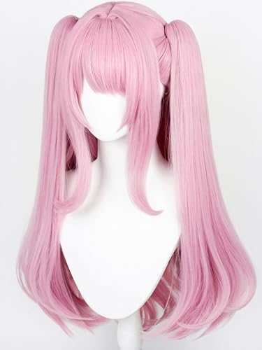 Image of Half and Half Pink Ponytail Wig with Bang Long Curly Dark Pink Anime Cosplay Wigs Purple Pink Pigtails Twin Tails Wigs for Women Halloween Daily