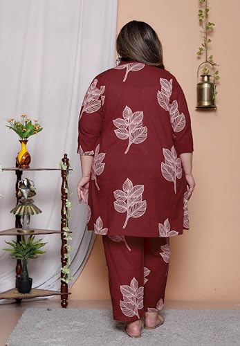 Image of NISHIRE Women's Cotton Floral Co-ord Kurta Set, Plus Size Stylish Ethnic Wear Set