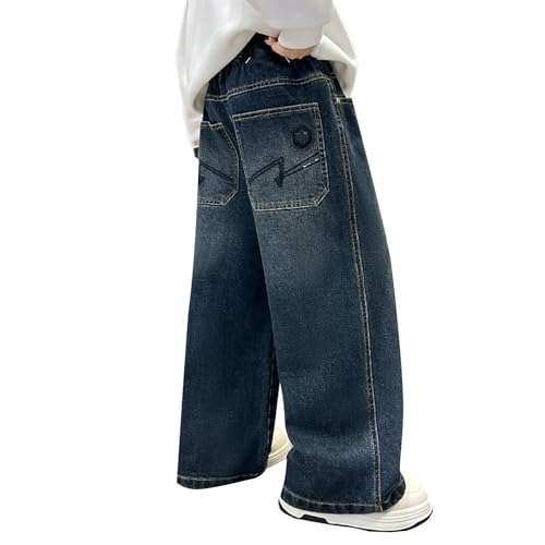 Boys Baggy Jeans Straight Wide Leg Denim Jeans Casual Elastic Waist Loose Fit Trousers Y2K Streetwear with Pockets2