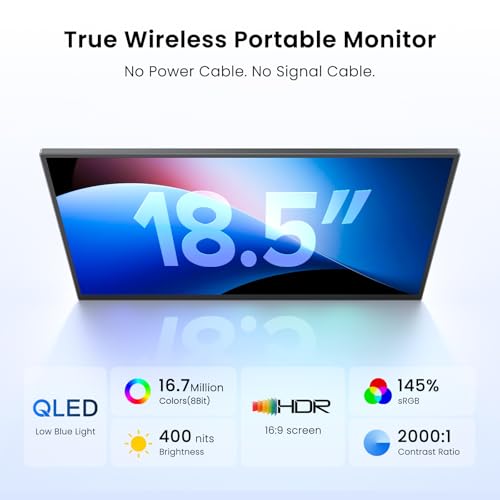 Image of UPERFECT Wireless Portable Monitor with Battery 10000mAh, 18.5 inch 1080P FHD 100Hz 145% sRGB QLED Gaming Monitor with Stand, Bag & VESA, Large Second Screen for Laptop, Computer, Phone, Game Consoles