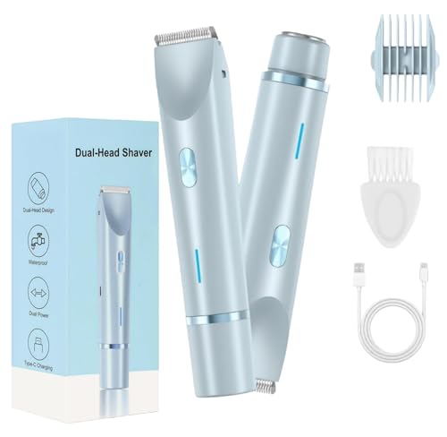 Rasoio da donna, rifinitore 2 in 1, rasoio elettrico impermeabile IPX7, adatto per zona bikini, gambe e ascelle (blu)