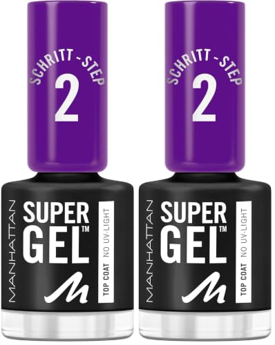 Manhattan Super Gel Top Coat, Maniküre Effekt ganz ohne UV Licht, Durchsichtiger Überlack mit bis zu 14 Tagen Halt, Farbe Clear 001, 1 x 12ml (Packung mit 2)