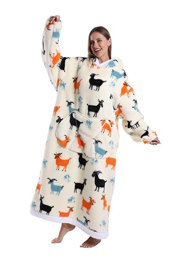 Huahomehui ZXIMU Blanket Hoodie Wearable Blanket Extra Long Hoodie Blanket for Women Comfy Snugaies for women. (Goat)