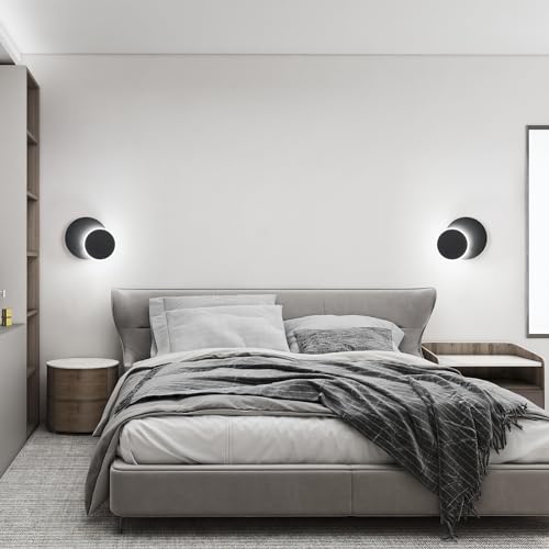 Image of Modern LED Black Wall Sconces Set of Two Acrylic Wall Lights Lighting Fixture 6000K White Light 8W Dimmable Wall Lamp Round Sconces Wall Lighting for Living Room Bedroom Bedside Hallway