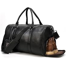 LUUFAN Leather Travel Bag for Men Large Capacity Luggage Duffel Bag with Shoe Compartment, Weekend Handbag for Holiday Business Trip 45cm, Black