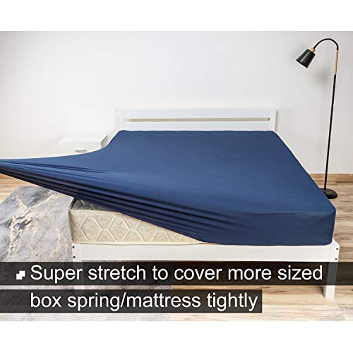 Fitted Sheet Only Twin Size - Jersey Knit & Ultra Soft, Non-Slip, Snug Fit For Twin/Single, Twin Xl Or Rv/Camper Twin Sized Mattress Or Box Spring (Deep: 5" To 16") - Navy #TOP1