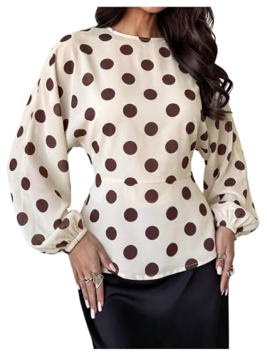 SHENHE Women Satin Lantern Long Sleeve Tie Back Blouse