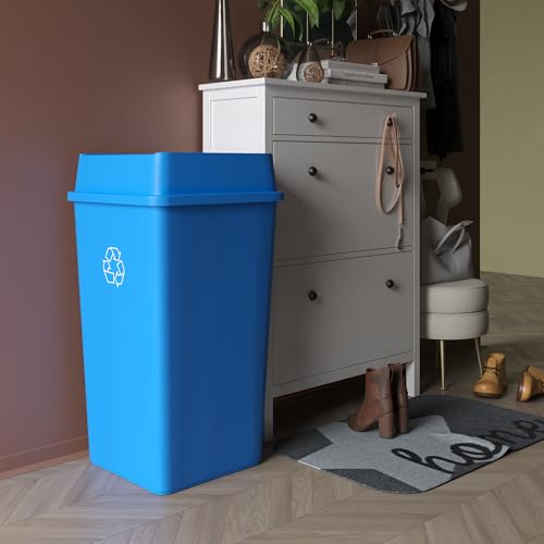 Image of 50 Gallon Blue Square Commercial Trash Garbage Can with Lid | Outdoor Office Restaurant School Kitchen