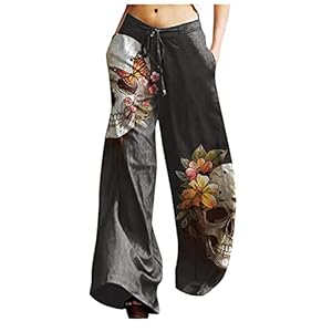 L9WEI Halloween kostuum dames lichte harembroek print stoffen broek vrijetijdsbroek lange losse bedrukte boho…