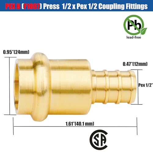 Image of WHK 24 Pack 1 /2 inch Press Pro press x 1 /2 inch PEX Adapter Crimp Fittings Coupling | for Connect from Cooper to Pex B Pipe,Pro press Copper to Pex Adapter,Lead-Free Brass
